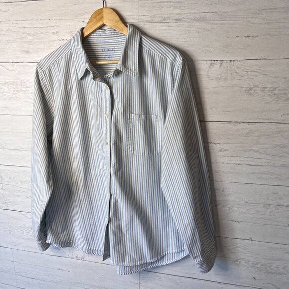 L.L. Bean Shirt Mens SZ XL Blue, Green & White Striped Cotton Button Down Preppy - Picture 4 of 15
